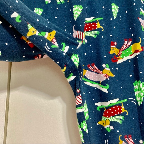 DACSHUND Dog Blue Holiday Festive Fleece Warm Pajama Pants Juniors Large - Picture 10 of 16